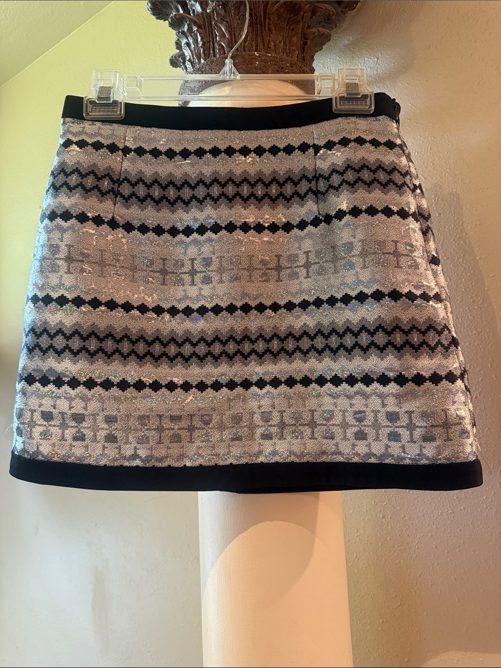 TCEC Black and Silver Mini Skirt with Geometric Pattern